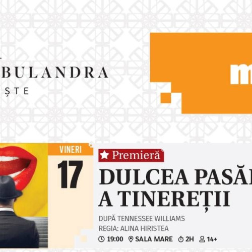 Premieră la Teatrul „Tony Bulandra” din Târgoviște: Spectacolul „Dulcea pasăre a tinereții” vă așteaptă vineri seara!