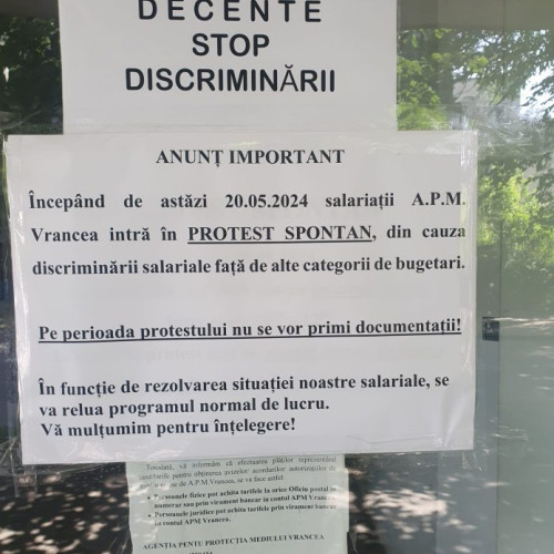 Angajații Agenției pentru Protecția Mediului Vrancea declanșează un protest zilnic începând de astăzi / Activitatea cu publicul va fi afectată pe perioada protestului