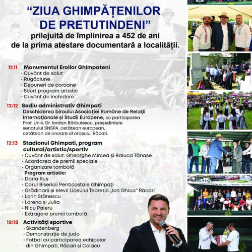 Sărbătoare la Ghimpați: 452 de ani de la prima mențiune documentară a localității. Festivități în cinstea aniversării la Ghimpați, duminică, 26 mai. Activități culturale și sportive, discursuri și premiere de la ora 11:11.
