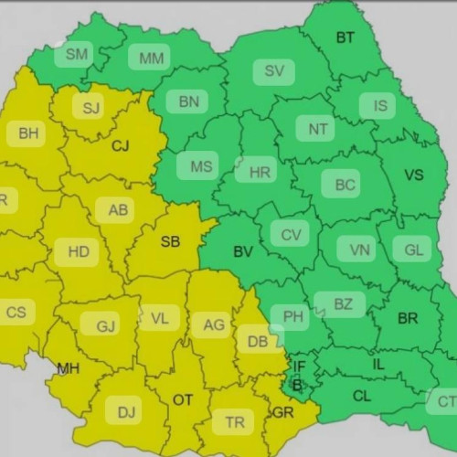 Avertizare Cod galben pentru ploi şi vânt în 18 judeţe până joi dimineaţa