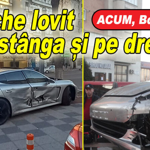 Accident în rondul de la avion: Porsche și VW s-au ciocnit, iar Porsche-ul s-a lovit de un stâlp de iluminat - Șoferul vinovat este cel din VW, care nu a respectat prioritatea. A citit și știrea despre cum s-a întâmplat acest incident în zonele Constituției și Orizontului.