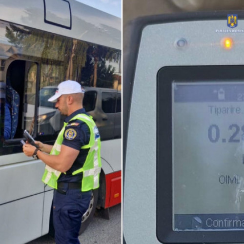 Șofer autobuz școlar din Dâmbovița surprins conducând băut. Amendat și fără permis pentru 90 zile.