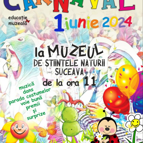 Copiii din Suceava sărbătoresc Ziua Copilului cu un carnaval unic la Muzeul de Științele Naturii. Participanții sunt așteptați cu costume colorate și distracție garantată. Nu ratați ocazia de a face parte din parada costumelor și de a vă bucura de jocuri în aer liber și concursuri pline de surprize! Înregistrați-vă acum la numărul de telefon 0230-213775 și sărbătoriți alături de noi!