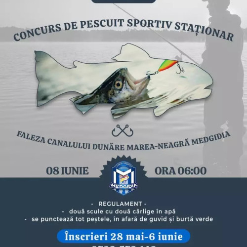 CS Medgidia organizează un concurs de pescuit pentru pasionații din zonă. Înscrierile se fac până pe 6 iunie, la sediul clubului. Tragerea la sorți va avea loc pe 7 iunie, iar competiția pe 8 iunie. Nu rata ocazia de a demonstra-ți aptitudinile și de a te distra!