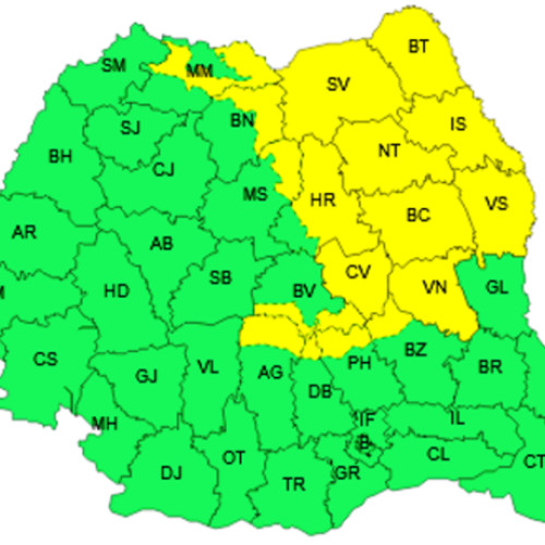 Vrancea, inclus în avertizarea cu cod galben de precipitații până miercuri după-amiază în mai multe regiuni din Moldova și Transilvania