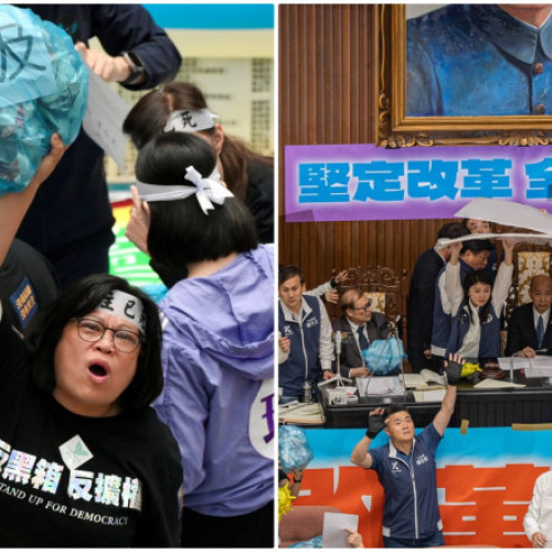 Protest uriaș în Taiwan în timpul votului pe reforma pro-China. În Parlament, deputații aruncau cu saci de gunoi și devastau sala