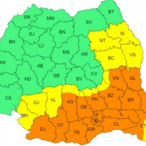 Cod portocaliu de caniculă emis pentru sudul și estul țării