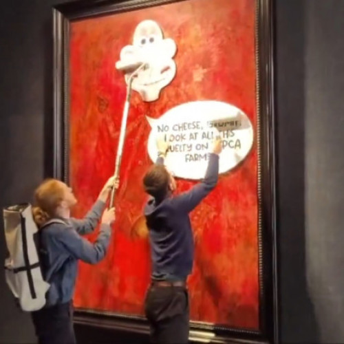 Activisti pentru drepturile animalelor au vandalizat portretul regelui Charles al III-lea