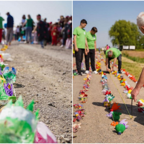 Asociatie din Satu Mare si 11 gradinite intra in Cartea Recordurilor Romania cu un sirag de flori din PET-uri