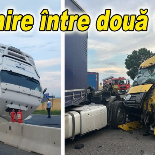 Două tiruri s-au ciocnit pe E85 în județul Buzău