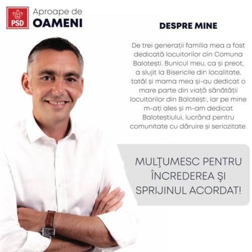 Alegeri locale Balotești: Cristian-Stefan Pretorian (PSD) câștigă un nou mandat