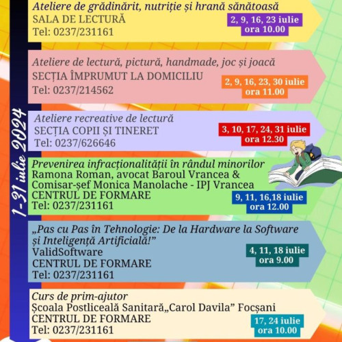 Biblioteca Județeană "Duiliu Zamfirescu" Vrancea anunță înscrierile pentru "BiblioVacanța" 2024