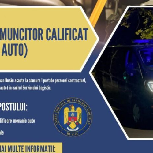 Inspectoratul de Jandarmi Județean Buzău organizează concurs pentru muncitor calificat (mecanic auto)