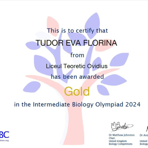 Eleva Eva Tudor Premiată la Olimpiada Intermediară de Biologie din UK