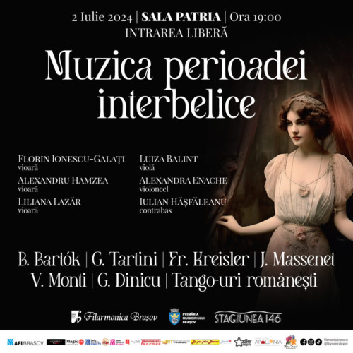 Concert gratuit cu muzică interbelică la Sala Patria, marți seara