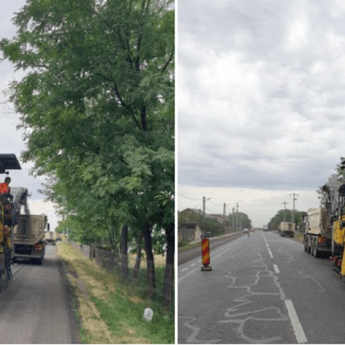 Lucrări de întreținere pe Drumul Național 2 în localitatea Costești, județul Buzău