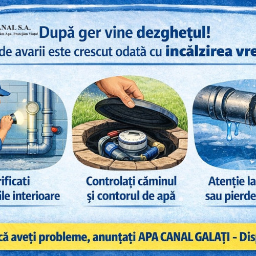Apă Canal Galați avertizează asupra riscurilor gerului pentru instalațiile de apă