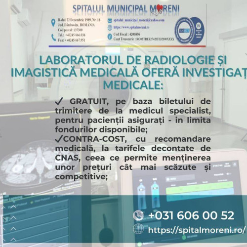 Spitalul Municipal Moreni extinde serviciile de tomografie computerizată