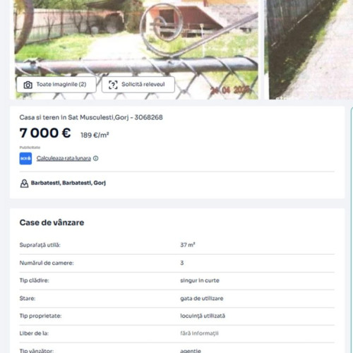 O casă din Gorj, vândută cu 7.000 de euro, în mijlocul creșterii prețurilor imobiliare