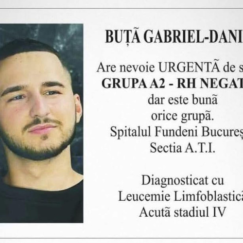 Apel urgent pentru sprijin în cazul tânărului Buță Gabriel-Daniel