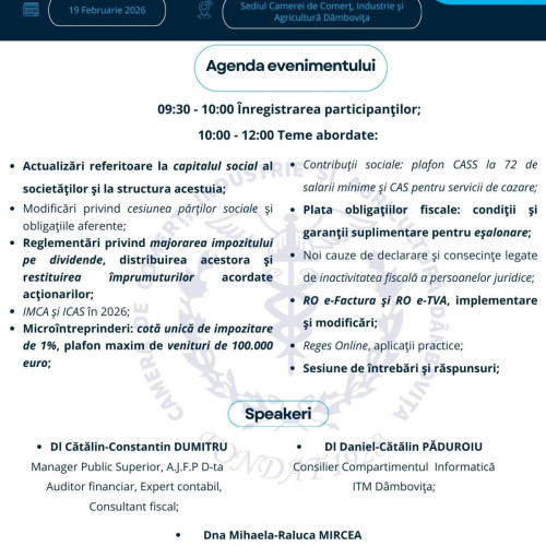 Cameră de Comerț Dâmbovița organizează seminar despre reglementările fiscale