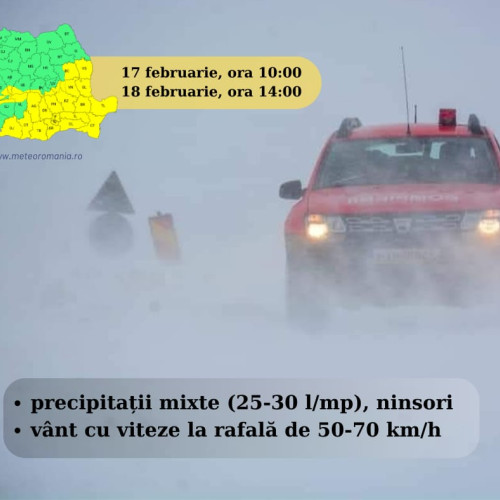 Cod galben de precipitații și viscol valabil în Giurgiu