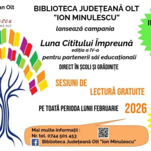 Biblioteca Județeană Olt lansează Luna Cititului Împreună 2026