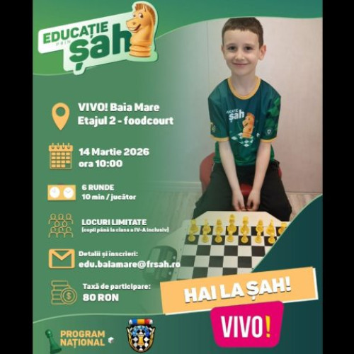 Concurs de șah pentru copii la Baia Mare în martie 2026