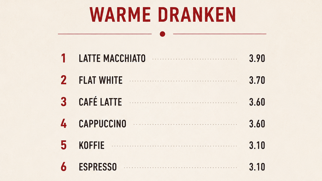 Leesroute menukaart - koffie