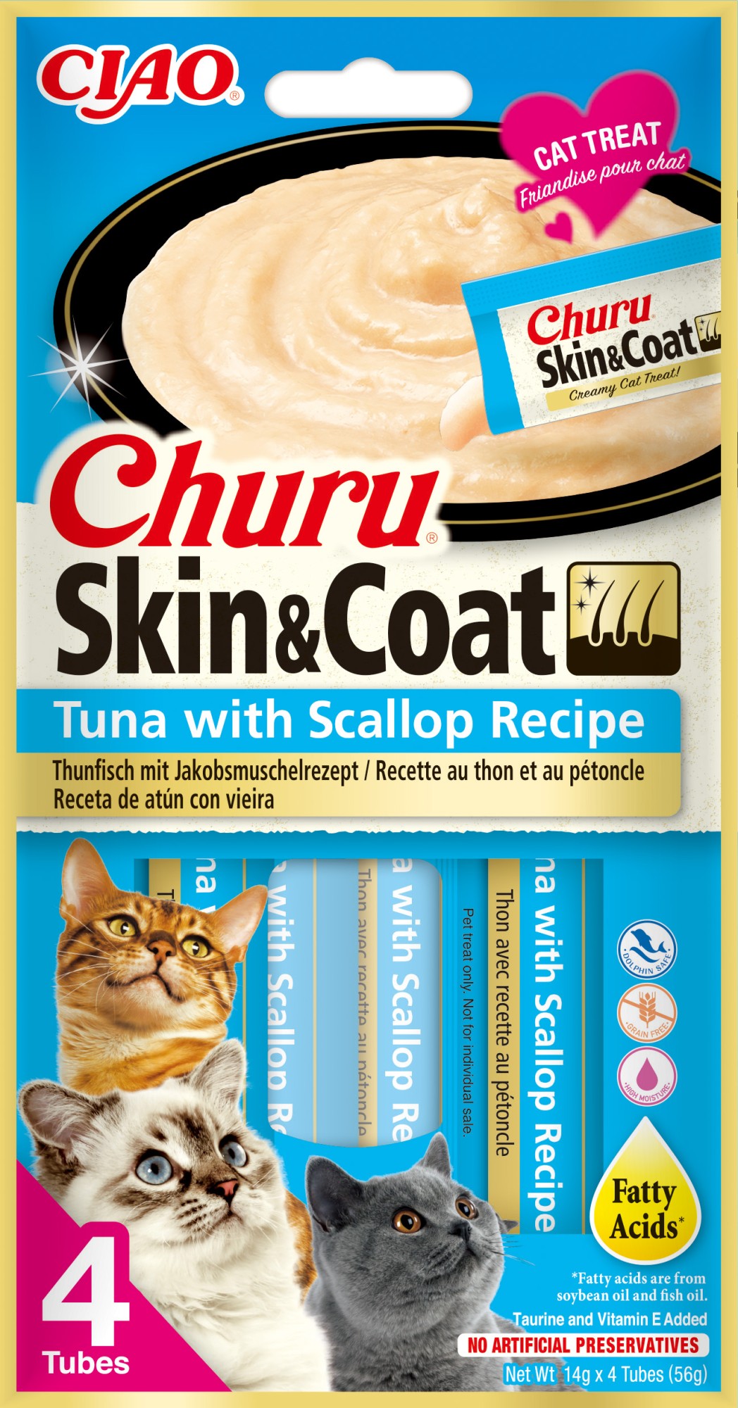 Inaba Churu pour chats Purée Skin & coat de Thon et Coquilles Saint-Jacques - par 12 pièces