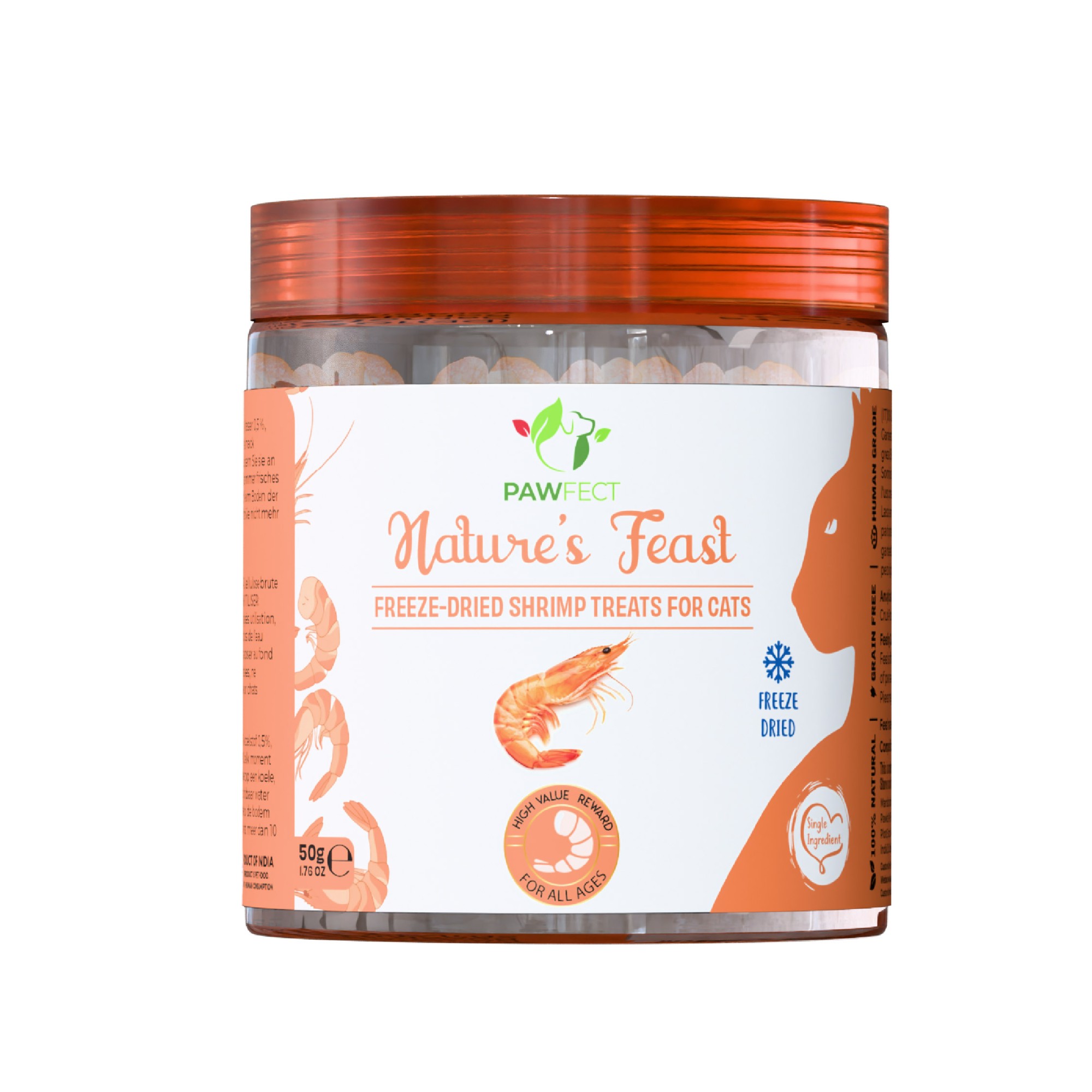 Pawfect Gevriesdroogde garnalen voor de kat 50 gr.