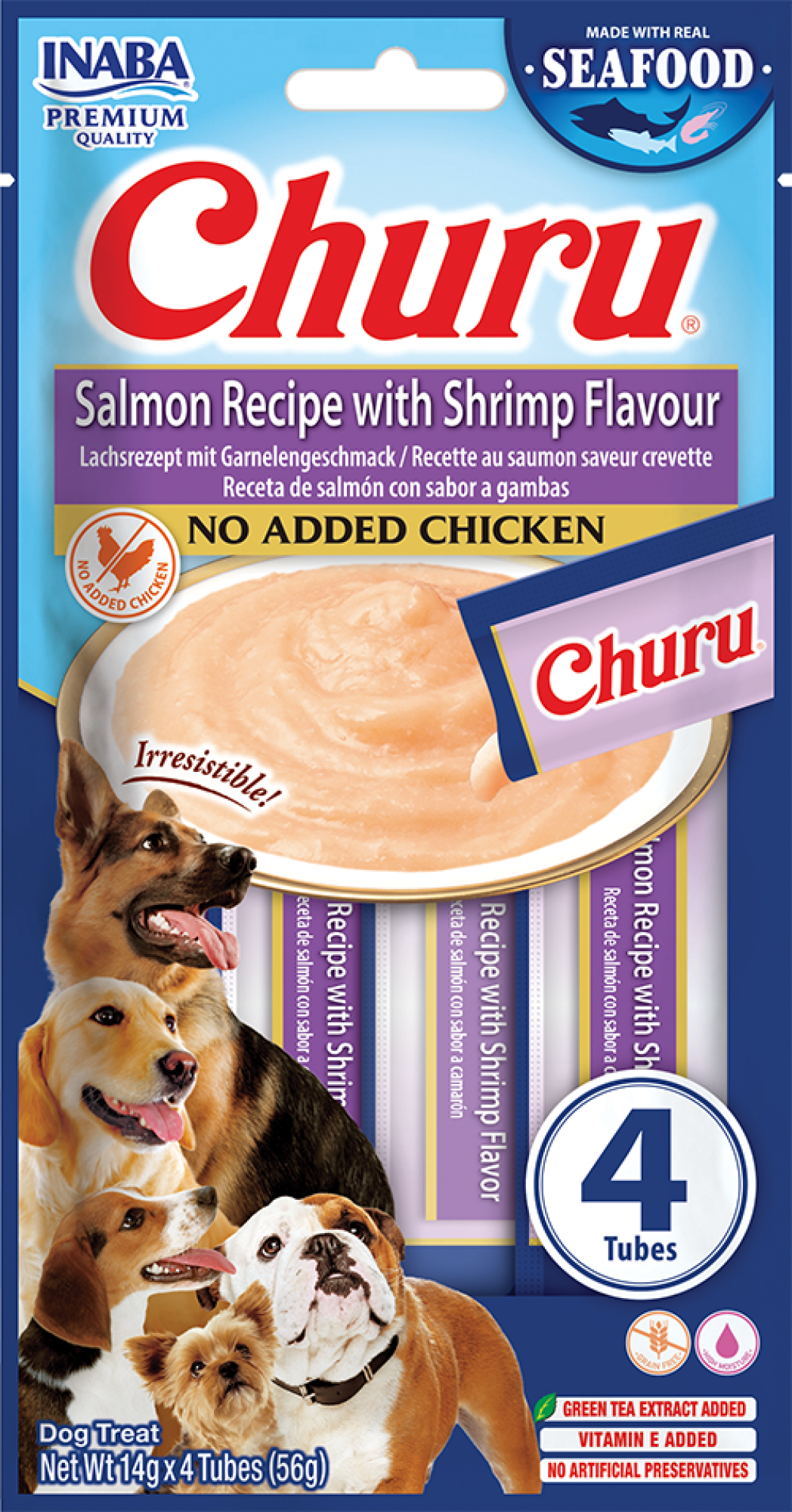 INABA Churu Puree Hundesnacks Lachs mit Garnelen