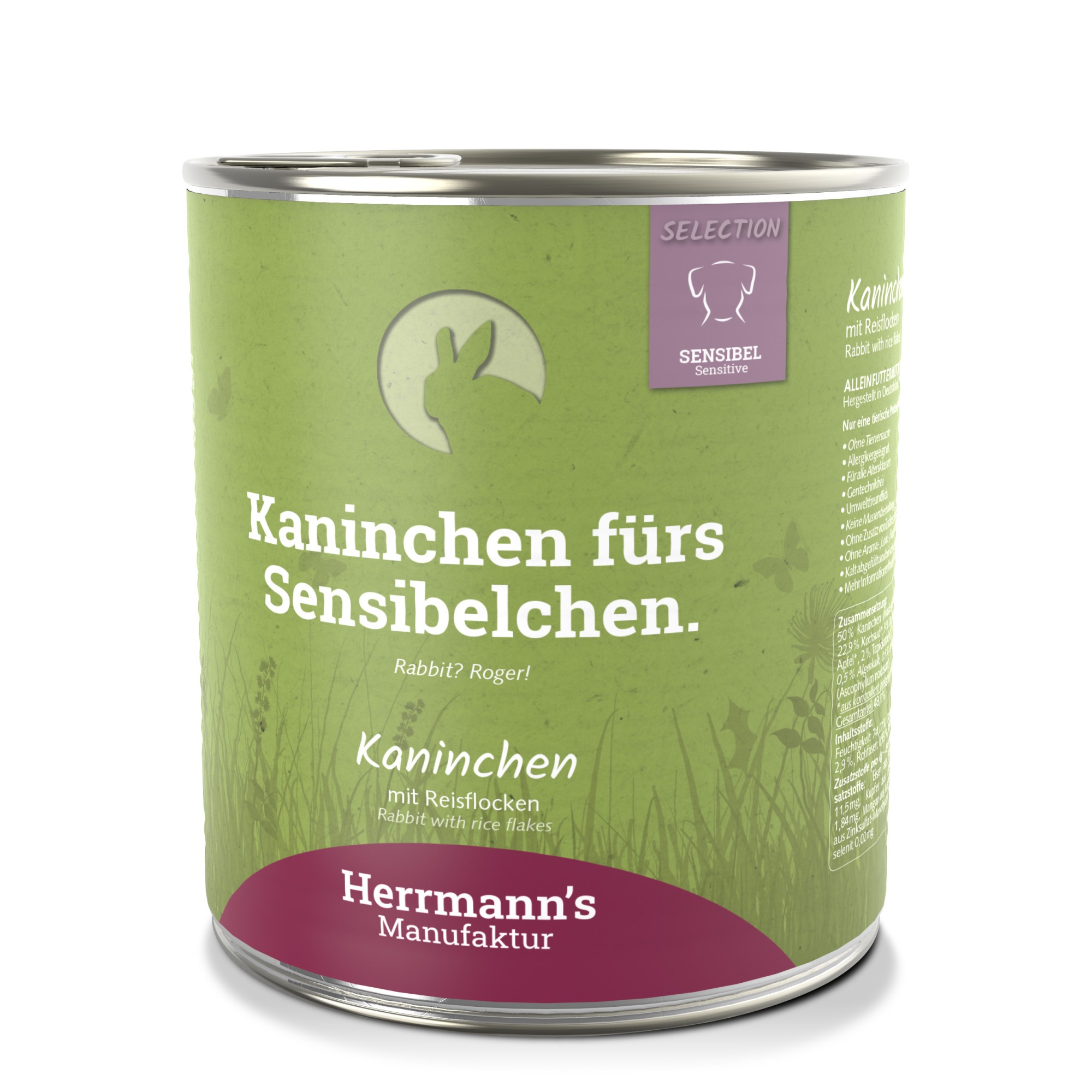 Herrmann's Selection Sensitive pour chiens Lapin aux flocons de riz 800 gr. - par 6 pièces