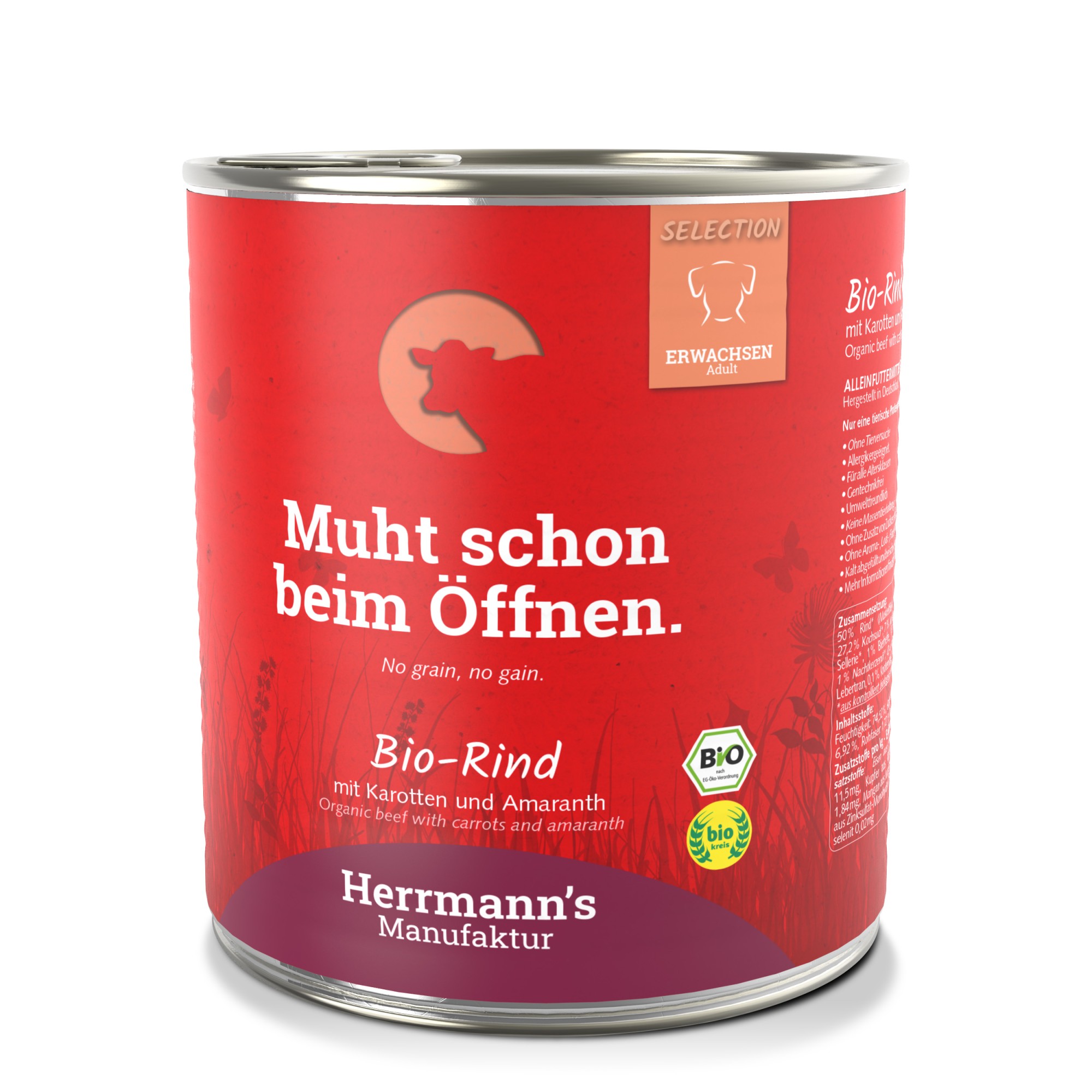 Herrmann's Selection Sensitive pour chiens Bio Boeuf avec carotte pauvre en purine 800 gr. - par 6 pièces