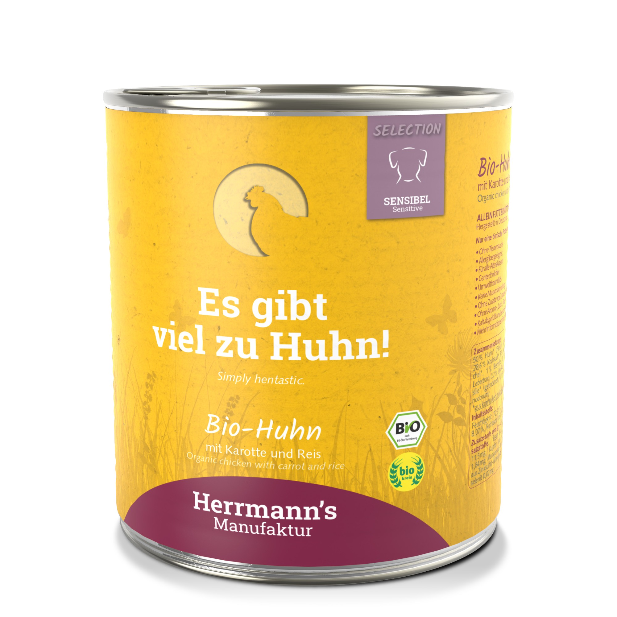 Herrmann's Selection Sensitive pour chiens Bio Poulet avec carotte 800 gr. - par 6 pièces