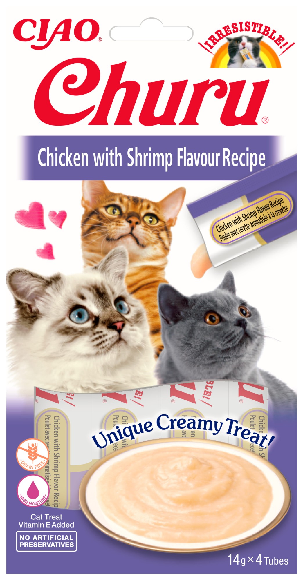 CIAO Churu pour chats Purée de Poulet et Crevettes