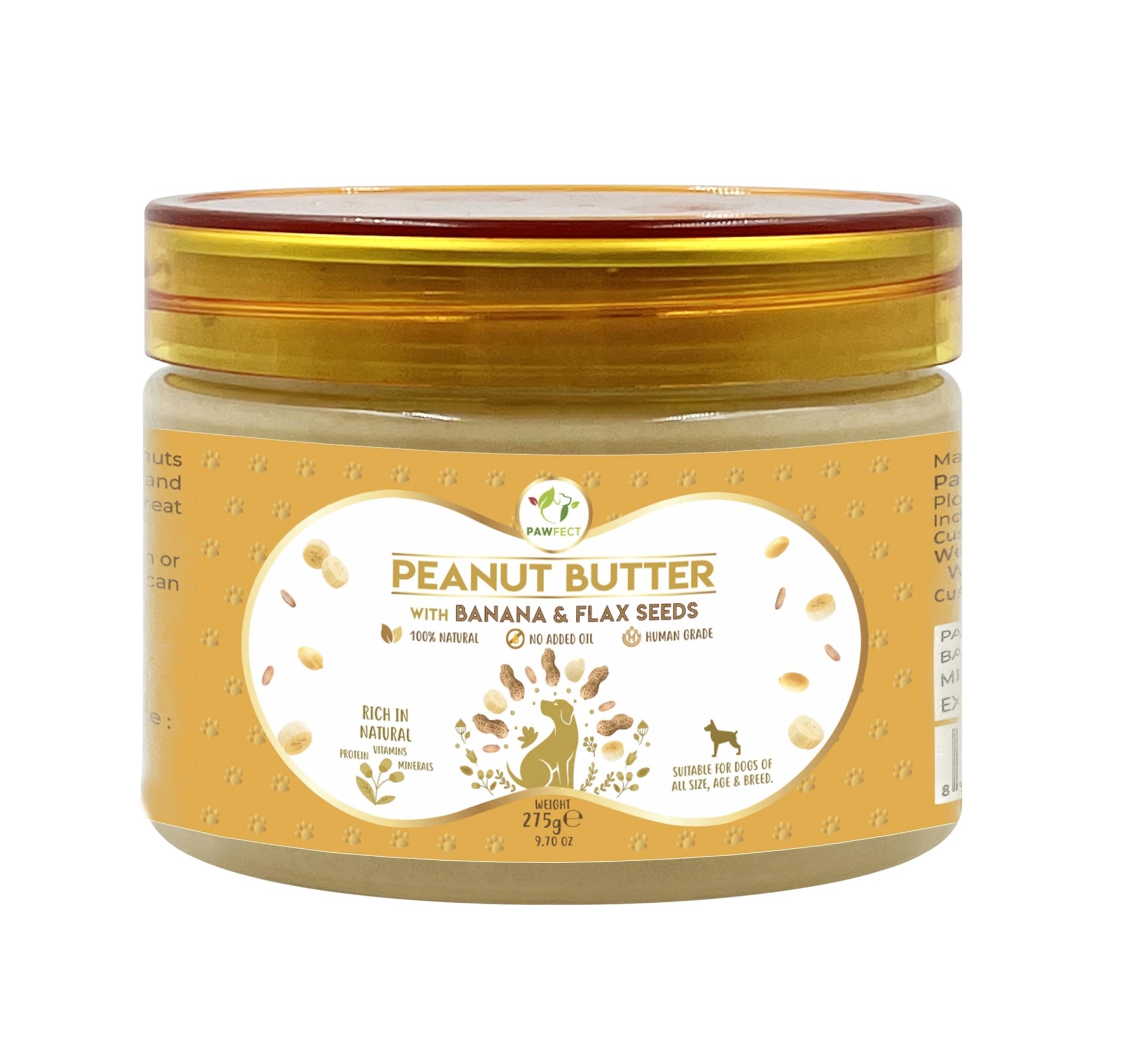 Pawfect Pindakaas voor de hond Banaan & Lijnzaad 275 gr. — afbeelding 1