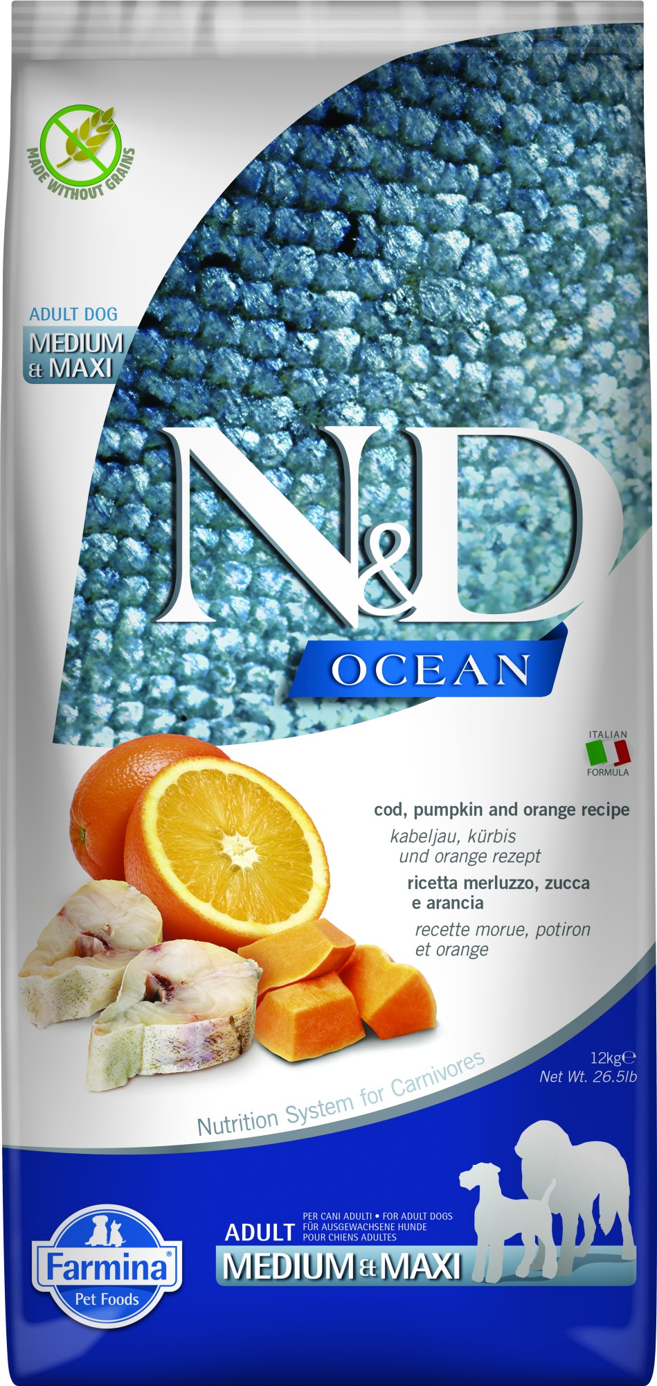 N&D Ocean Hundefutter Kabeljau mit Kürbis medium/maxi 12 kg