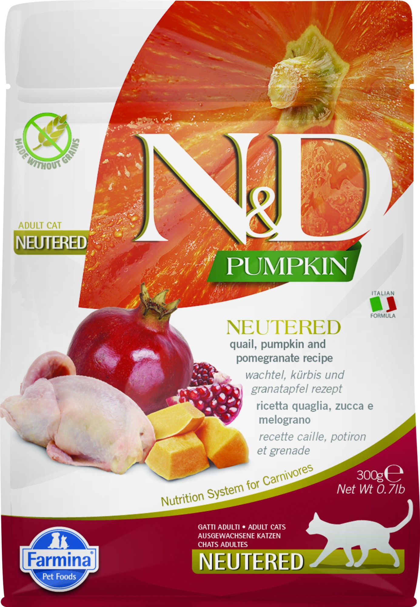 N&D Pumpkin nourriture pour le chat castré Caille 300 gr.