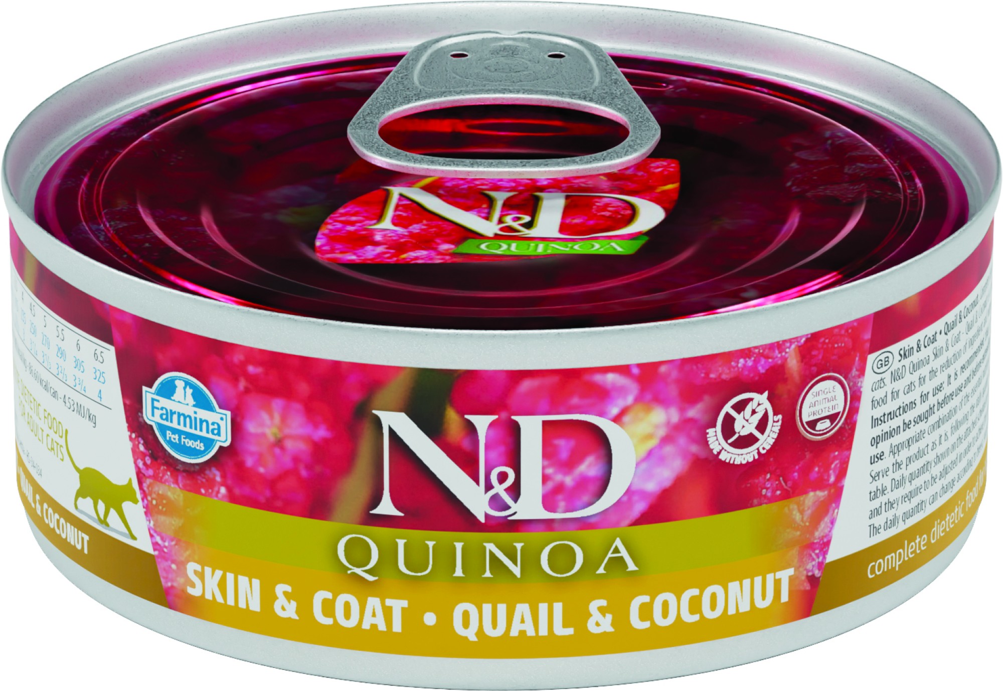 N&D Quinoa Skin & Coat nourriture humide pour chats Caille 80 gr. - par 24 pièces
