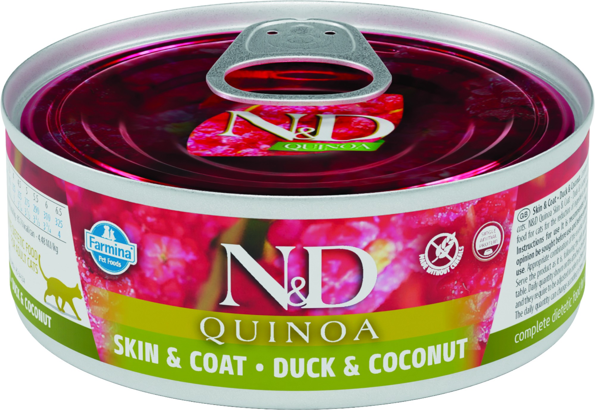 N&D Quinoa Skin & Coat nourriture humide pour chats Canard 80 gr. - par 24 pièces