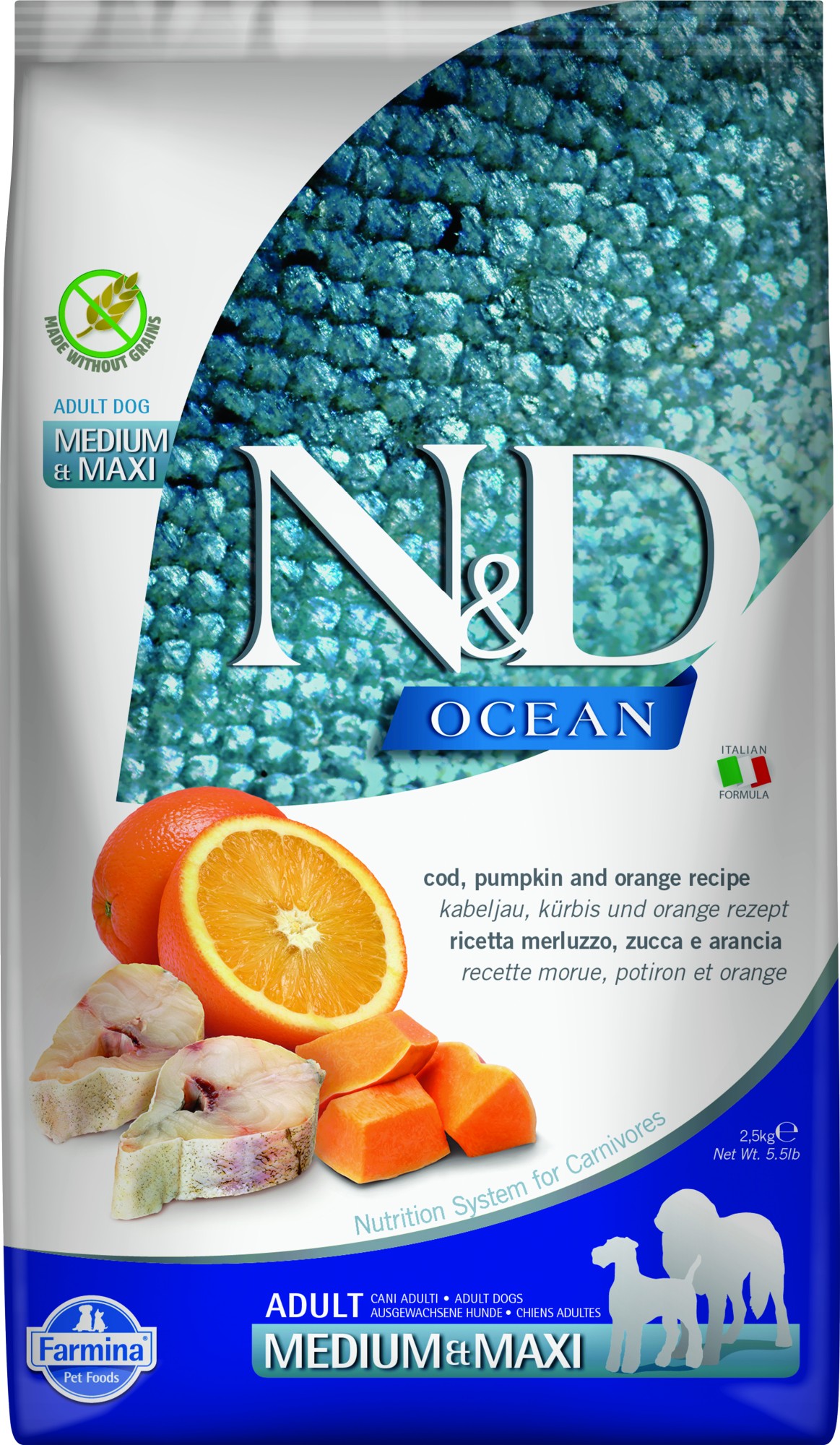 N&D Ocean Hundefutter Kabeljau mit Kürbis medium/maxi 2,5 kg