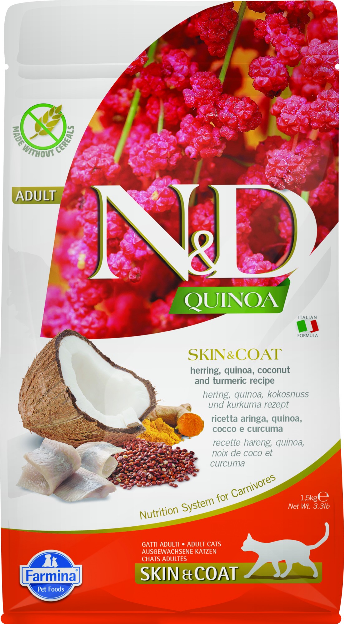 N&D Quinoa Skin & Coat nourriture pour chats Hareng 1,5 kg