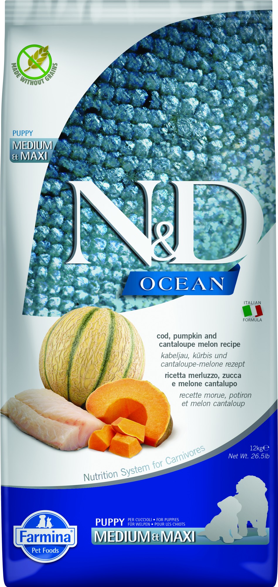 N&D Ocean nourriture pour chiots Morue et citrouille moyennes et grandes races 12 kg