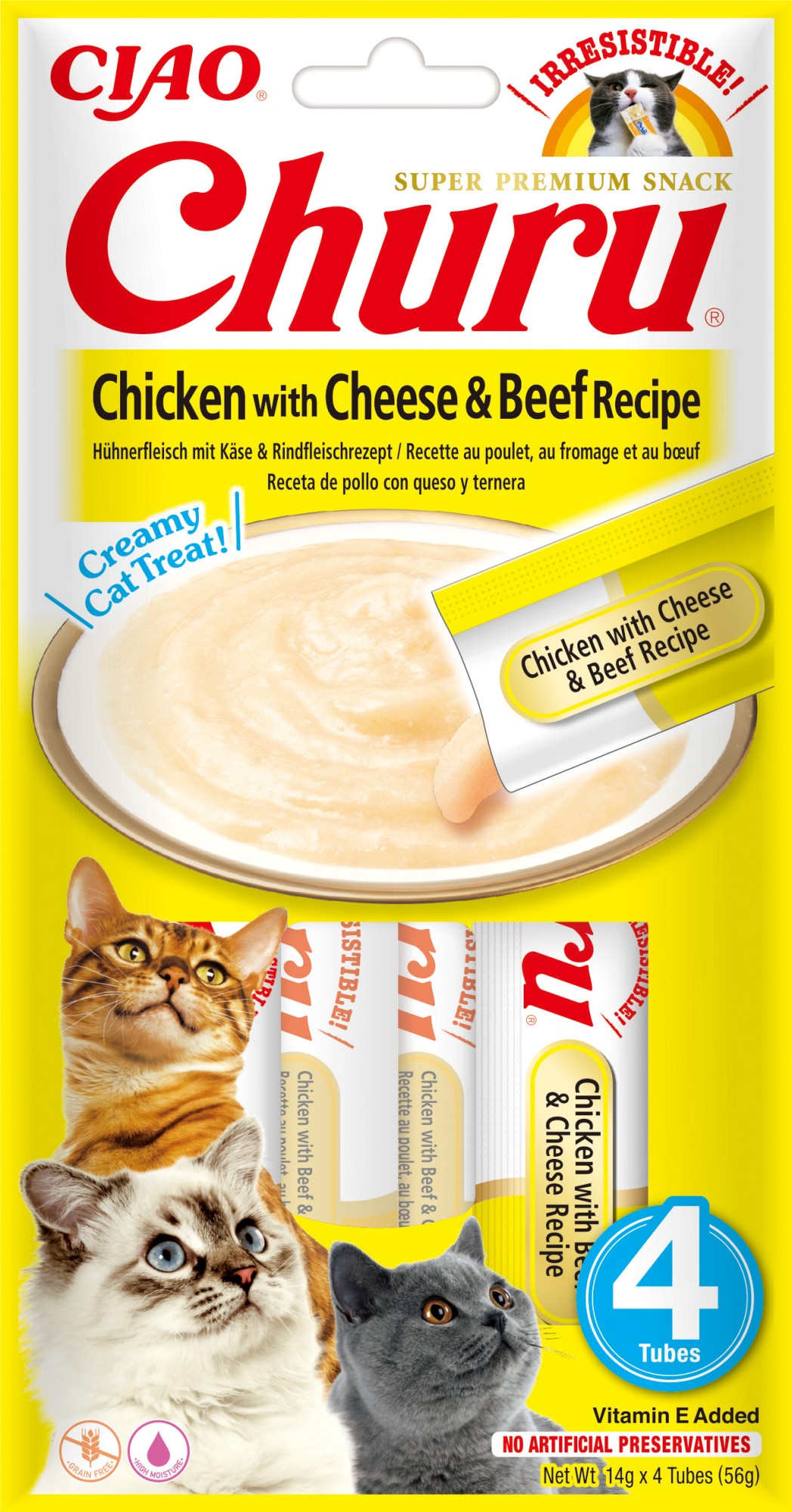 CIAO Churu pour chats Purée Poulet au Bœuf et Fromage