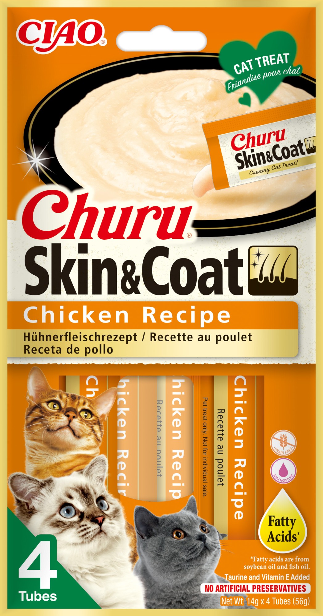 CIAO Churu pour chats Skin & Coat Purée de Poulet
