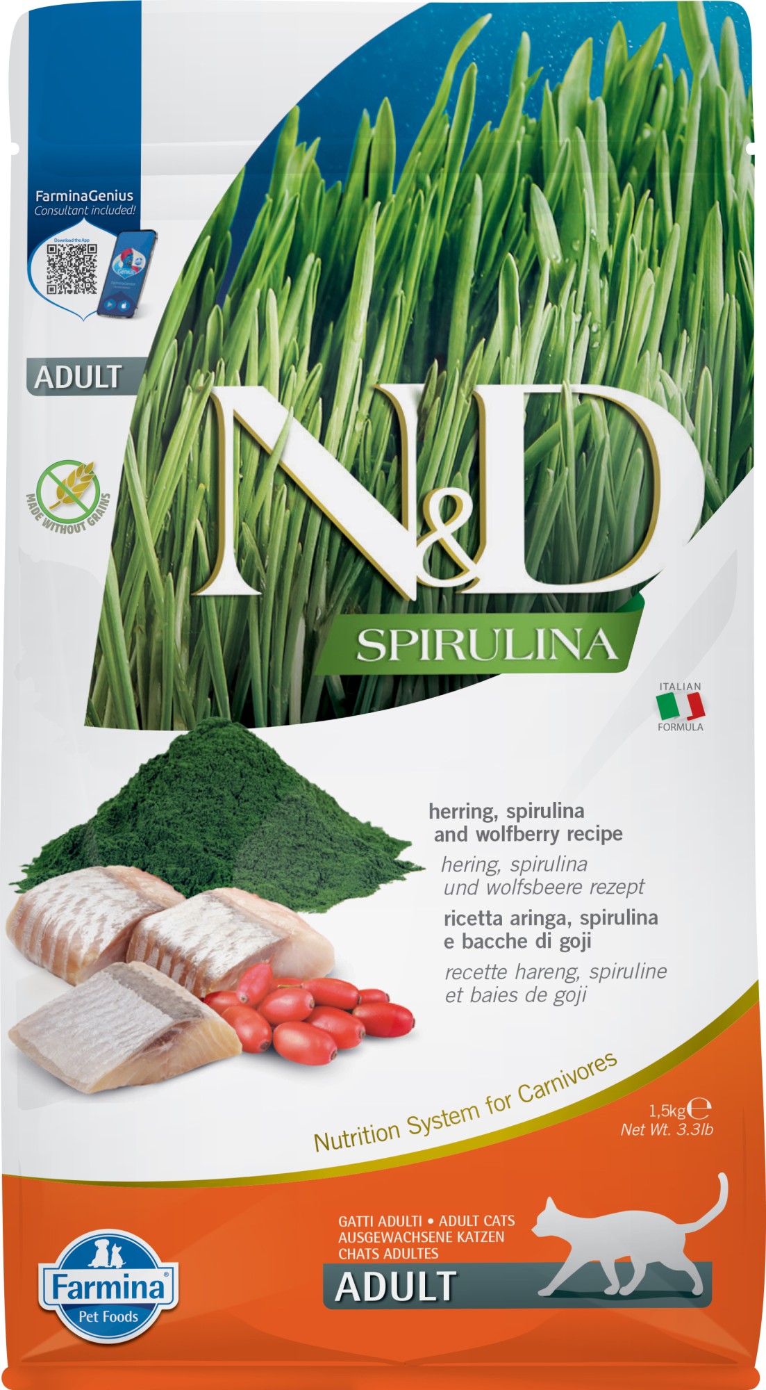 N&D Spirulina nourriture pour chats Hareng 1,5 kg