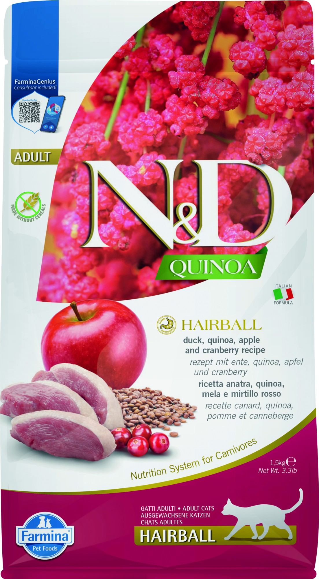 N&D Quinoa nourriture pour chats Boule de poils 1,5 kg