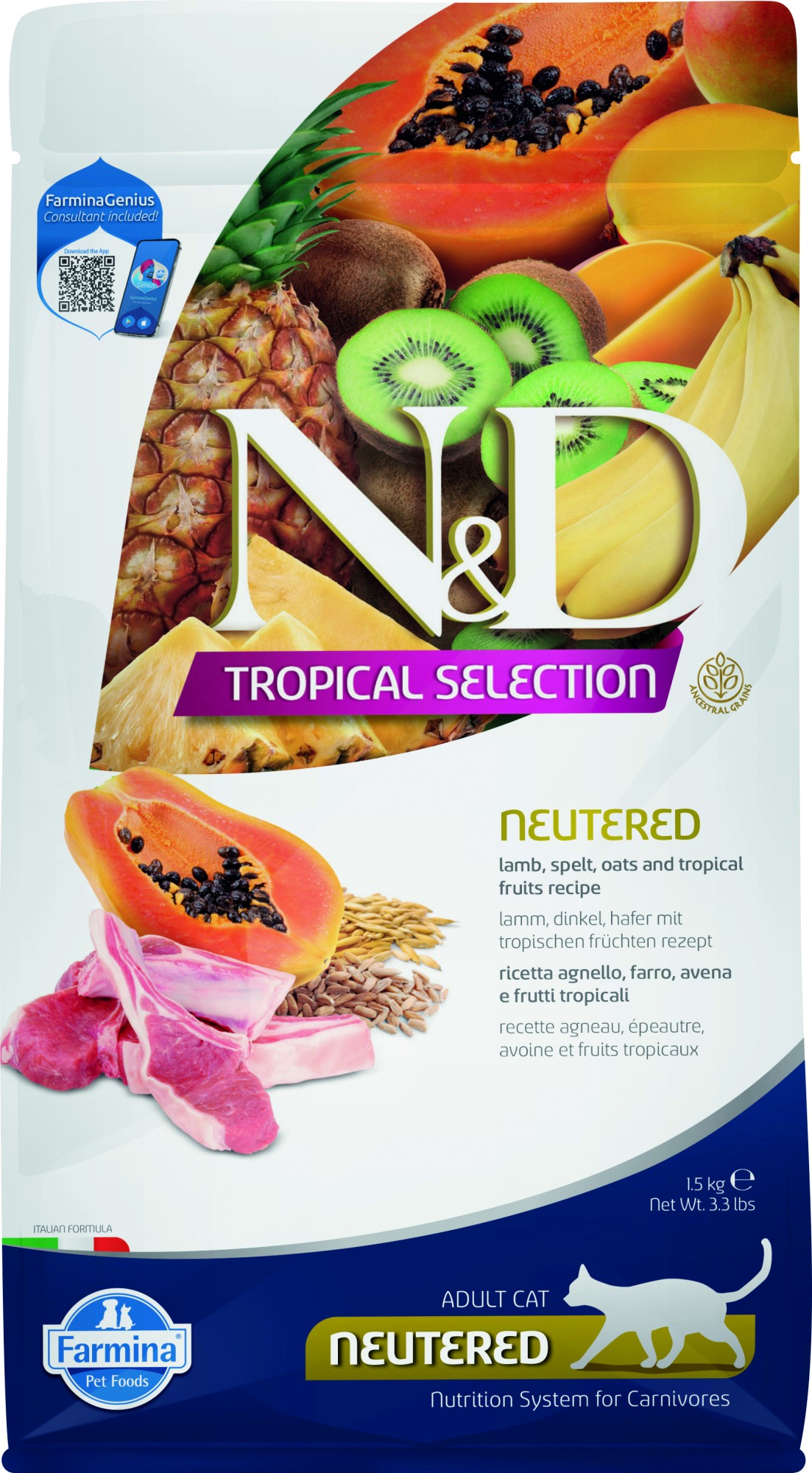 N&D Tropical nourriture pour le chat castré Agneau 1,5 kg