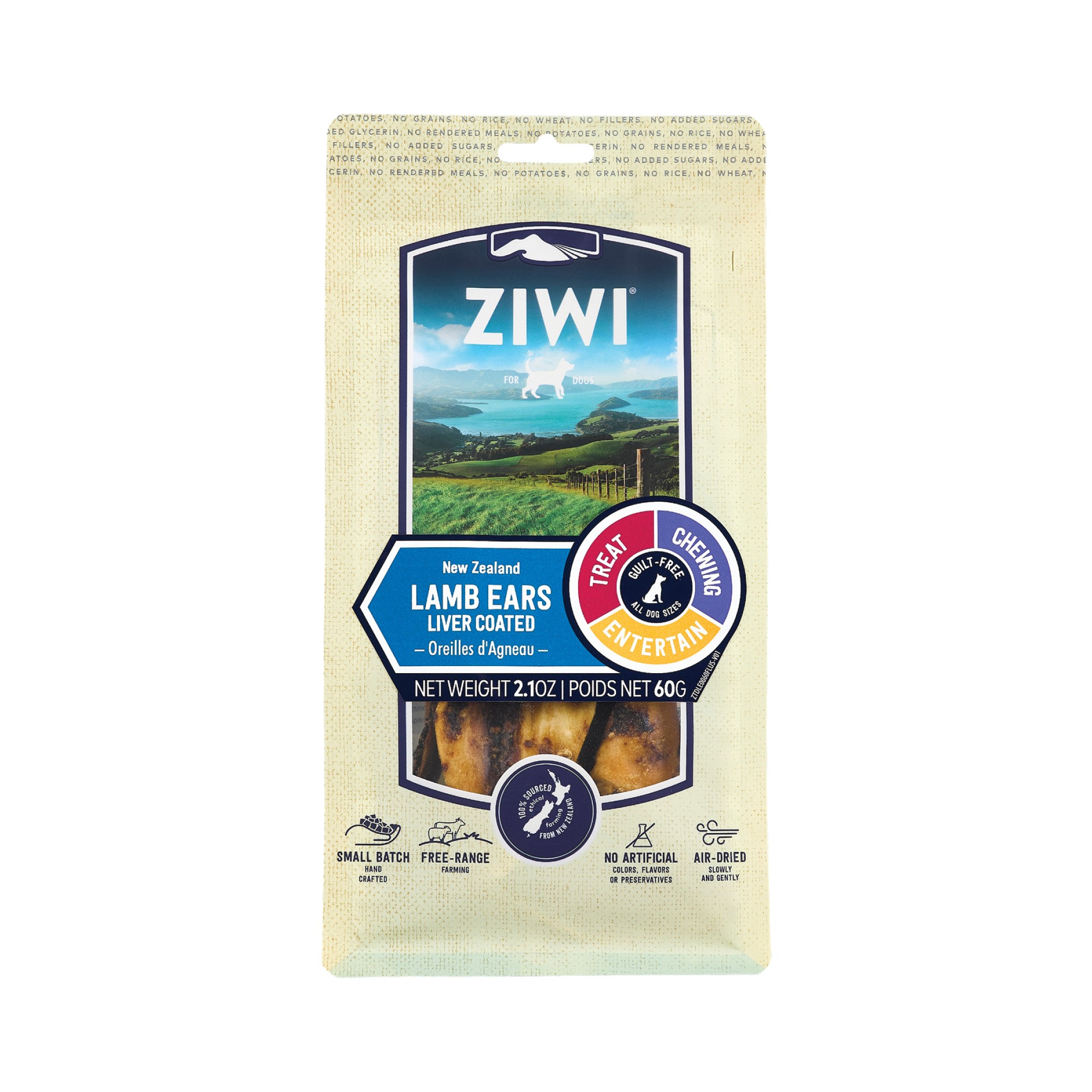Ziwi Peak Friandises pour chiens Oreilles d'agneau 60 gr.
